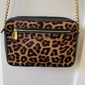Michael Kors Animal Print Crossbody Bag with Gold Chain